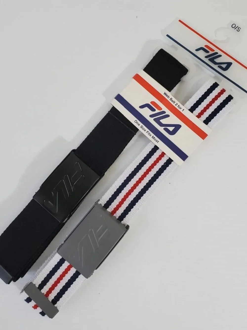 FILA FABRIC BUCKLE BELT MEN'S ONESIZE FITS MOST (WEB BELT 2 FOR 1) MULTICOLOR